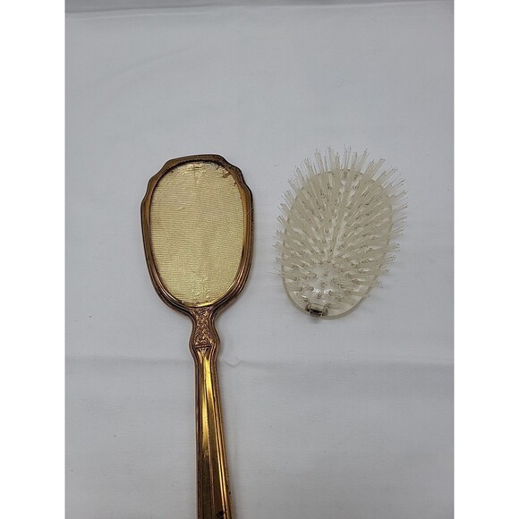 Vintage Gold Vanity Hairbrush Floral Design 10" With Removable Brush - Picture 6 of 7